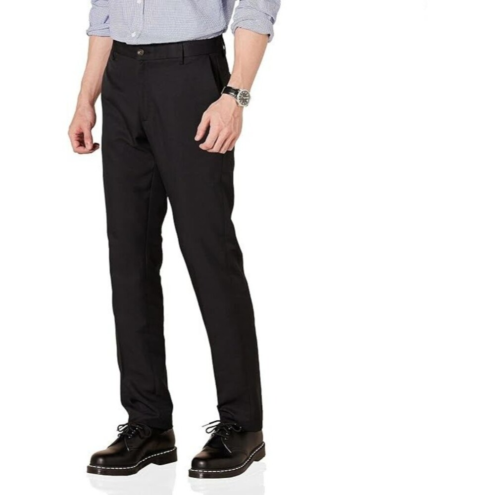 Amazon Essentials Men's Dress Pant 34W x 33L Black Slim-Fit Flat-Front Low-Rise